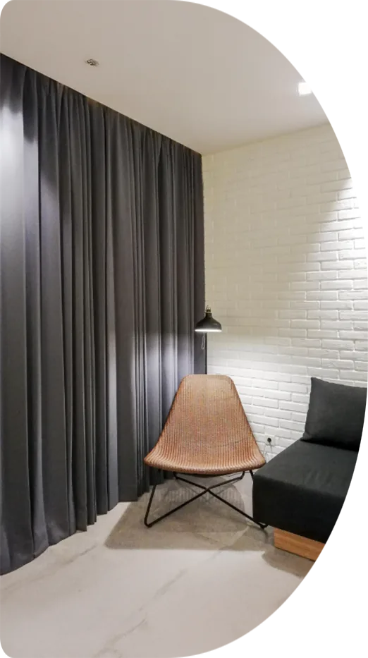 Blockout curtains in a lounge