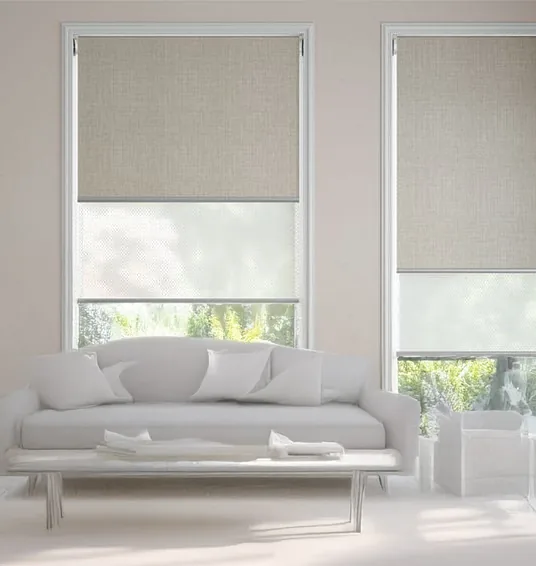 Double roller blinds with sunscreen and blockout fabrics