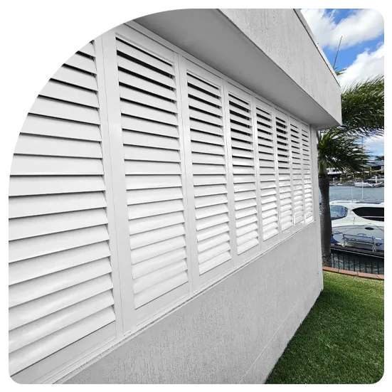 Aluminium outdoor shutters on a house exterior