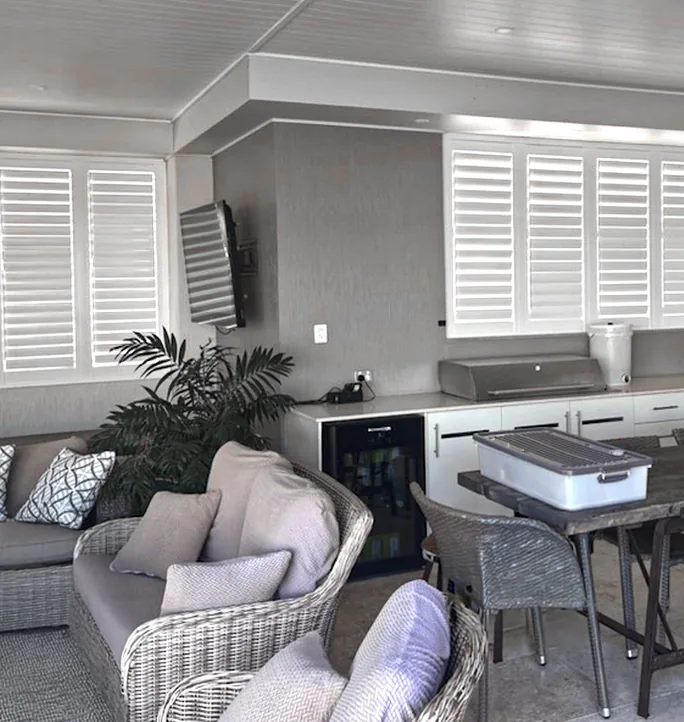 PVC plantation shutters in an outdoor kitchen