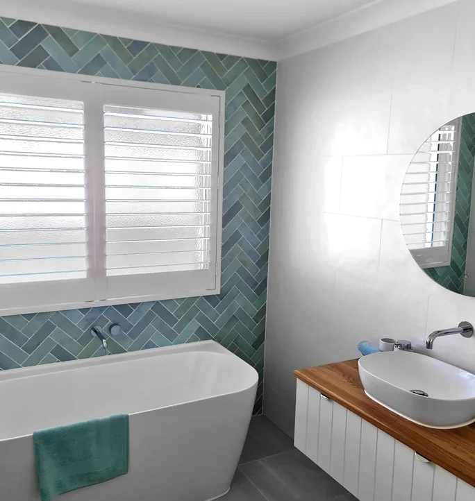 PVC plantation shutters in a bathroom
