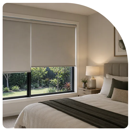 Roller blind in a bedroom