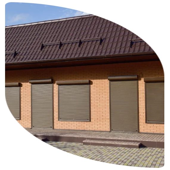 Roller shutters on a brick house