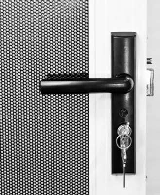 Xceed perforated aluminium security door with handle and lock