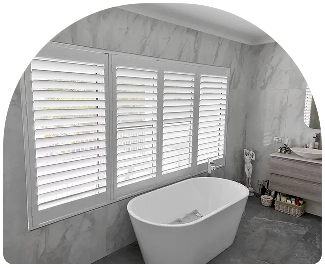 Plantation shutters in a bathroom