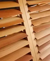 Timber plantation shutter blades close-up
