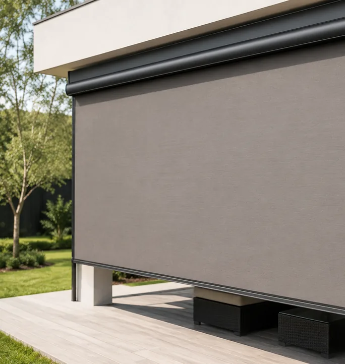 Motorised straight drop outdoor blind