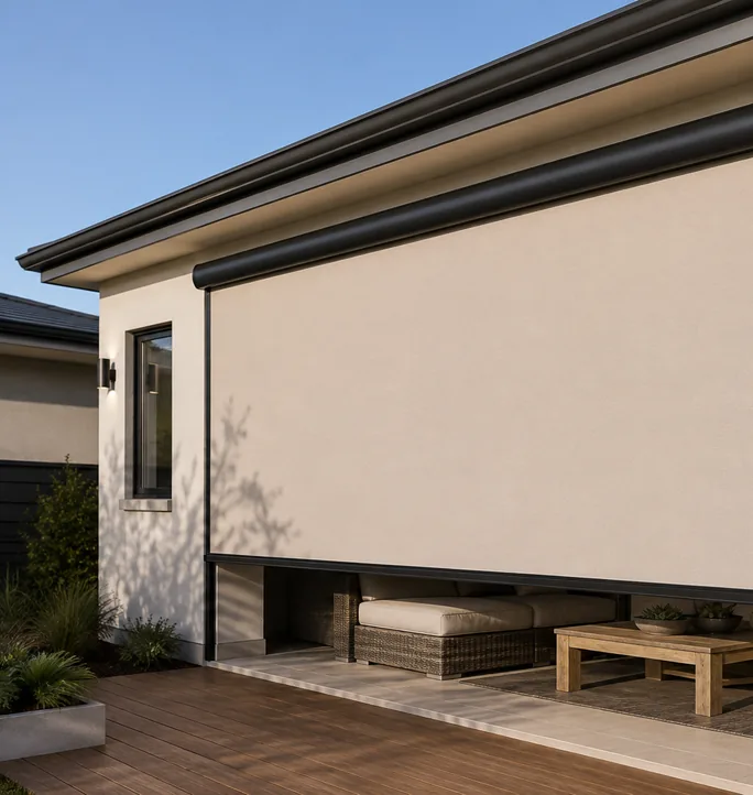 Straight drop outdoor blind on a patio
